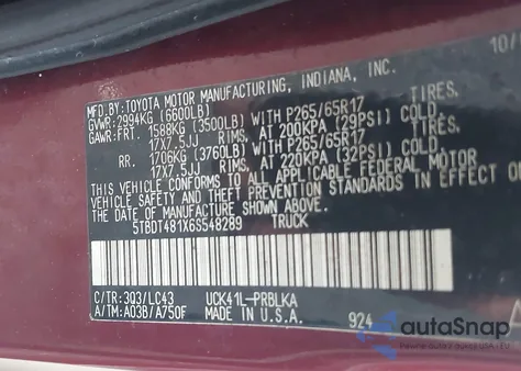 2006 Toyota Tundra Limited V8 из США, поврежденный, VIN 5TBDT481X6S548289